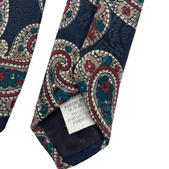 Oscar de la Renta Silk Tie Paisley Printed Navy Blue 57" - Picture 5 of 5